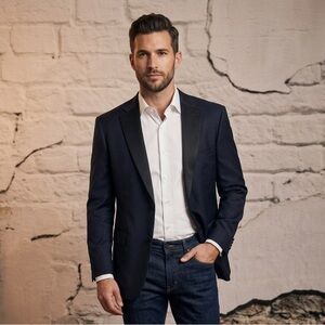 Hugo Boss Super 100 Regular Fit Blazer Classic Navy Blue 2 Button Classic Work